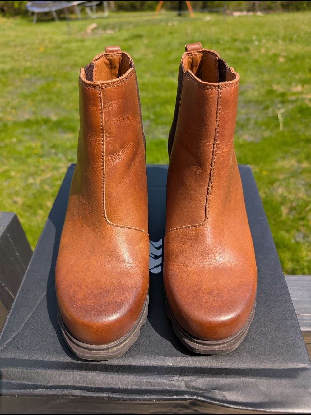 Sorel Women's Chestnut Brown Leather Wedge Chelsea Booties - Picture 2 of 7